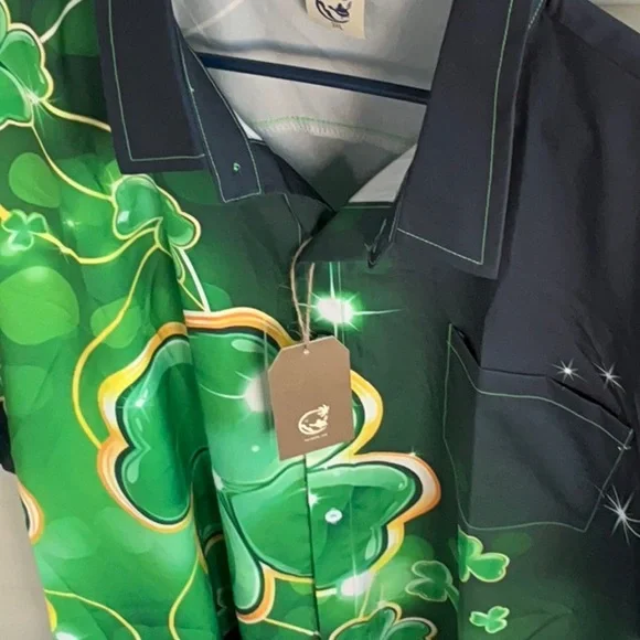 St.Patricks Day Men’s 3XL Short Sleeve Button Down Shamrock Shirt - Picture 6 of 6